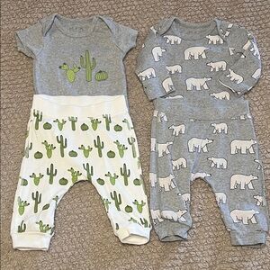Gray and White Cactus and Bear Kids Matching Sets